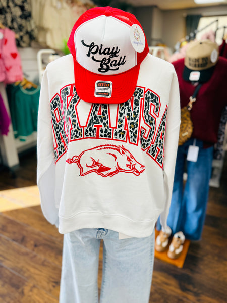 Pressbox Arkansas Leopard Over Logo Oversized Fleece Sweatshirt