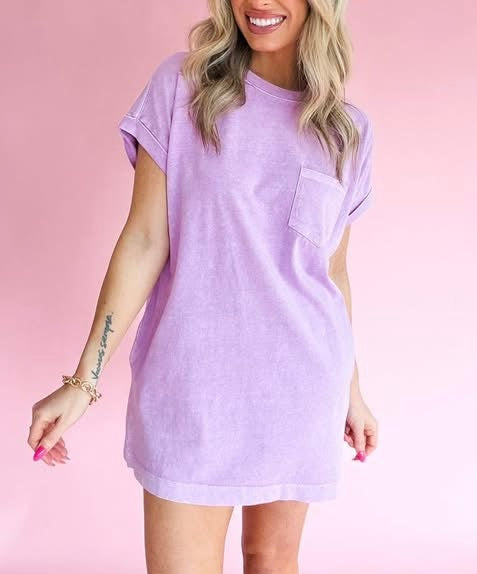 Cotton Tee Shirt Pocket Dress Lavender