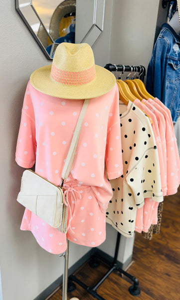 Soft Pink Polka Dot 2PC Shorts & Top Set