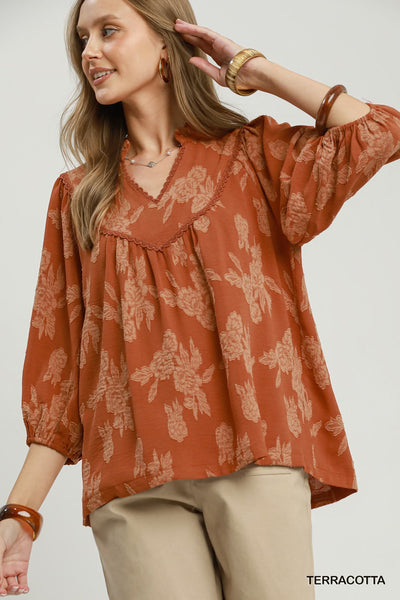 UMGEE Floral Textured Top Terracotta