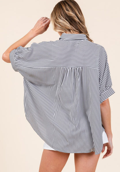 Stripe Oxford Button Down Shirt Black