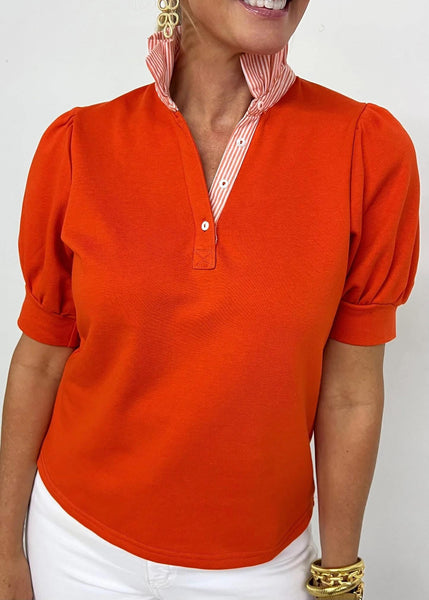UMGEE Striped Collar Polo Top Red