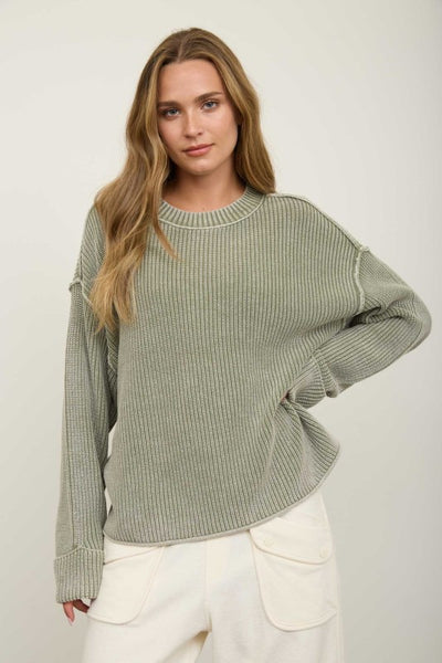 Cuffed Knit Sweater Olive