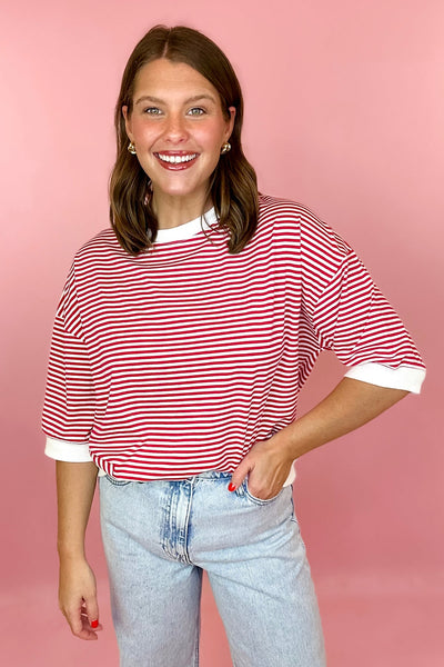 Stripe Contrast Top Ruby Red