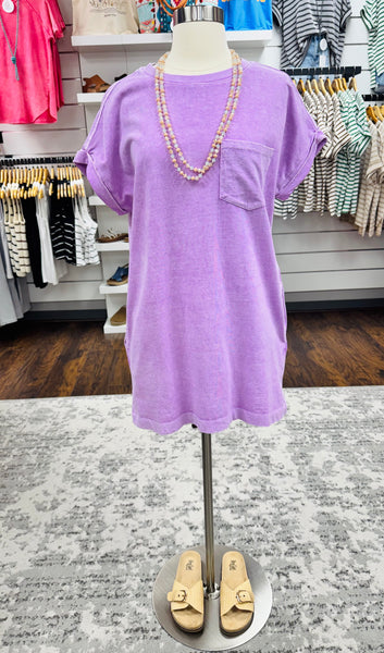 Cotton Tee Shirt Pocket Dress Lavender