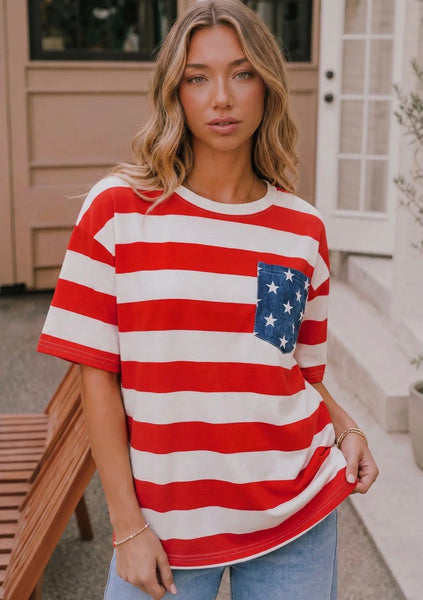 Red Stripe Star Pocket Top