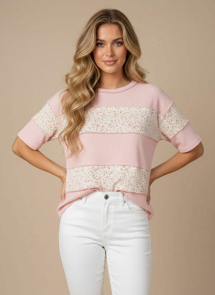 Blush Wildflower Color Block Top