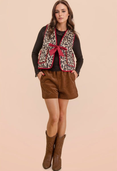 Leopard Red Trim Quilted Vest