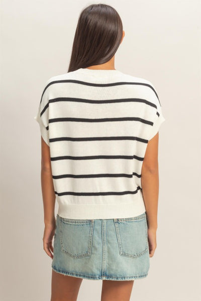 Stripe Crew Neck Knit Top Black