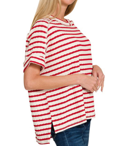 Stripe Textured Tee Ruby Red