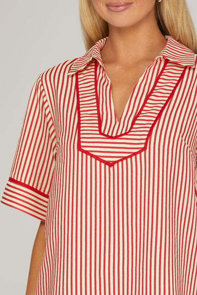 Evelyn Red Stripe Contrast Top
