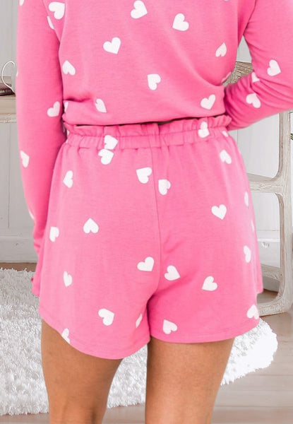Dark Pink Heart Print Lounge SET