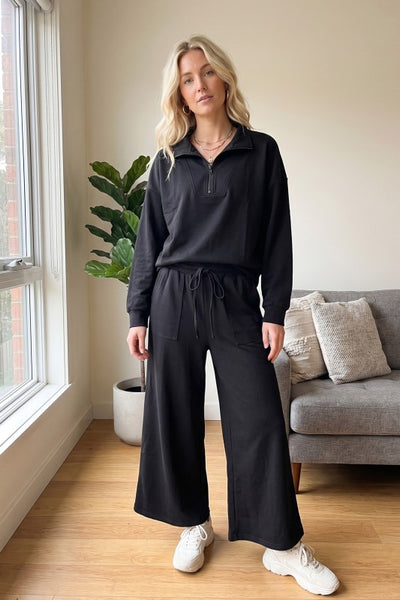 Angie 2PC Half Zip Top & Pant SET Black
