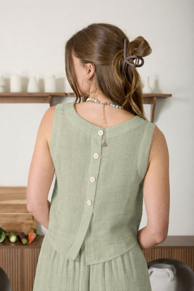 Skirt & Top Button Detail 2PC Set Sage