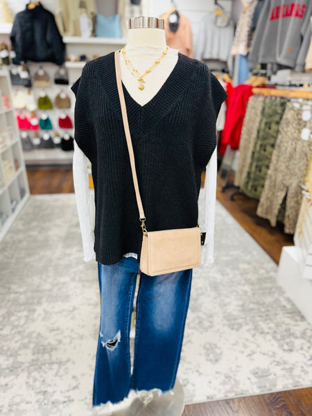 V Neck Boxy Sweater Vest Black