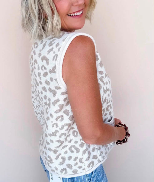 Cream Leopard Button Sweater