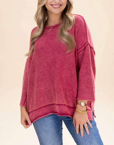 Breezy Knit Top Wine Red