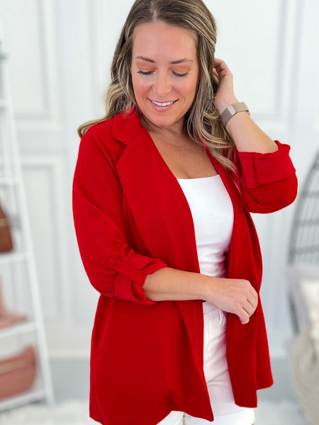 Easy Wear Open Front Boyfriend Blazer Red