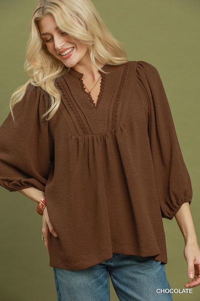 UMGEE Lace Trim Top Chocolate