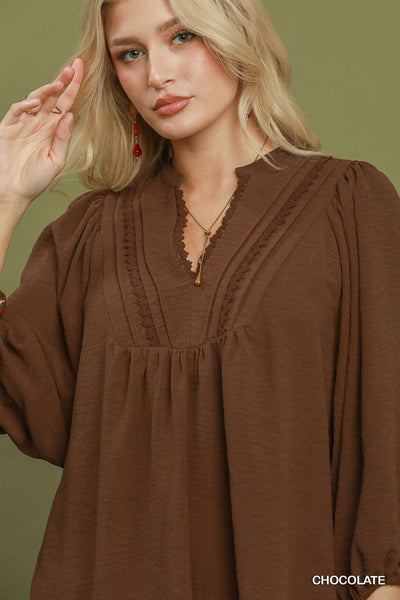UMGEE Lace Trim Top Chocolate