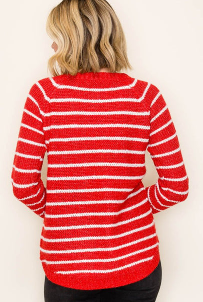 Waffle Stripe Sweater Red