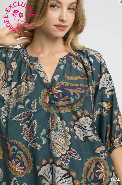 UMGEE Boho Paisley Top Teal Mix