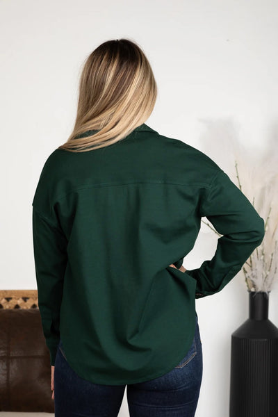 Solid Button Down Shacket Dark Green