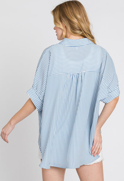 Stripe Oxford Button Down Shirt Blue