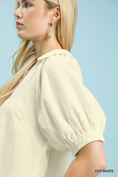 UMGEE Textured V Neck Top Ivory