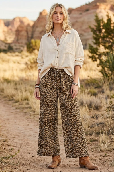 Leopard Wide Leg French Terry Pant