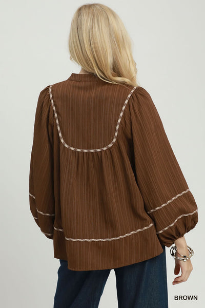 UMGEE Cocoa Contrast Trim Top