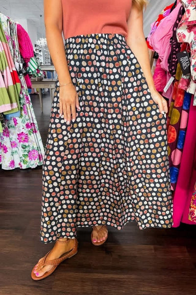 Black Multi Polka Dot Maxi Skirt