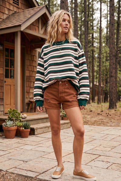 Teal & Cocoa Stripe French Terry Sweatshirt