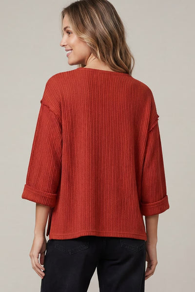 Quarter Sleeve Knit Sweater Top Red