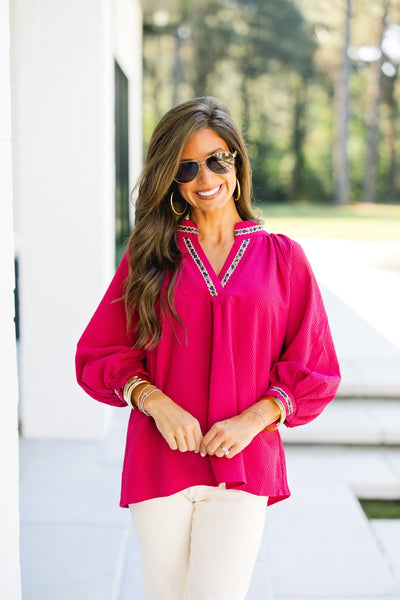UMGEE Crimson Leopard Trim Top