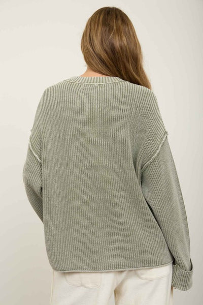 Cuffed Knit Sweater Olive