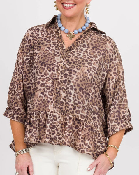 UMGEE Leopard Print Peplum Top