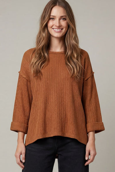 Quarter Sleeve Knit Sweater Top Caramel