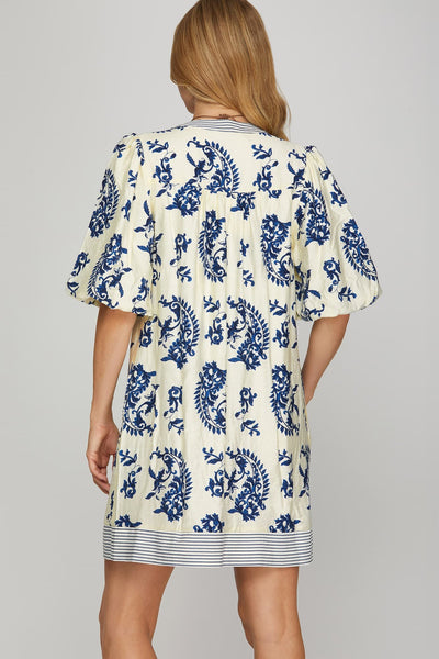 Blue Mix Floral Stripe Dress