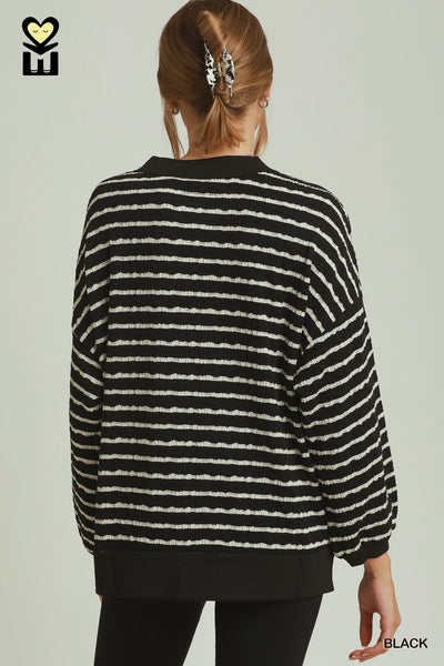UMGEE Black Stripe Textured Crew Neck