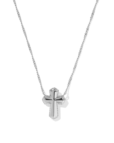 CROSS MEDALLION SHORT PENDANT NECKLACE SILVER