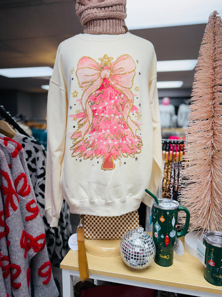 Cream Pink Christmas Tree Sweatshirt