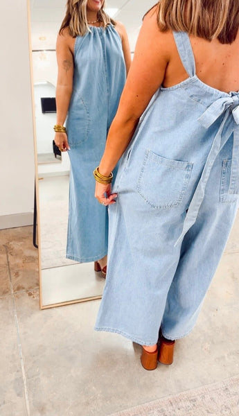Denim Adjustable Strap Jumpsuit Overall