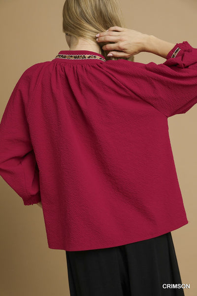 UMGEE Crimson Leopard Trim Top