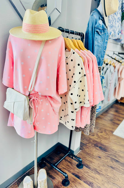 Soft Pink Polka Dot 2PC Shorts & Top Set