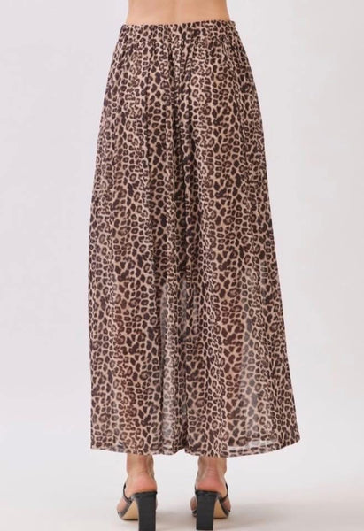 Leopard Print Pleated Maxi Skirt