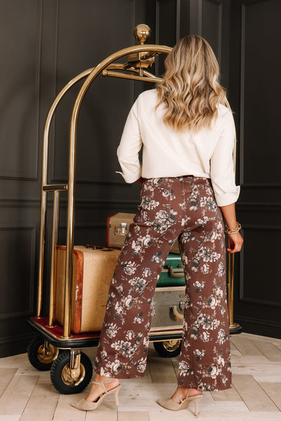 UMGEE Floral Print Pant Brown Mix