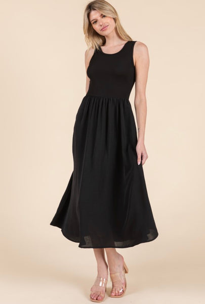 Black Solid Midi Dress