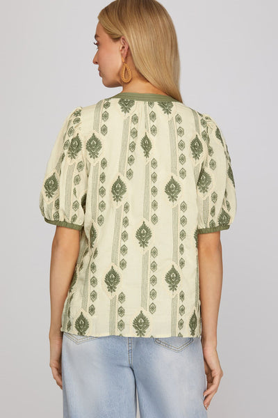 Sage Embroidered Top