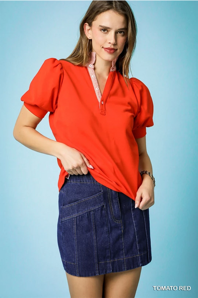 UMGEE Striped Collar Polo Top Red